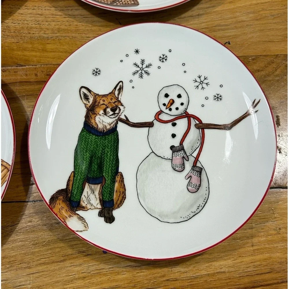 West Elm Rachel Kozlowski Dapper Animal Plates Holiday Lot of 4 VGUC